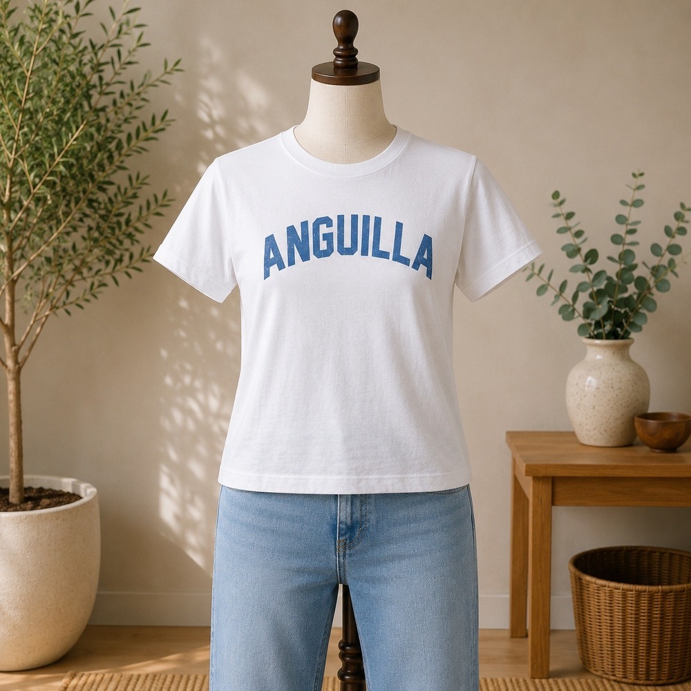 Wheat Anguilla Graphic T-Shirt Mens Size Medium White Blue Distressed Souvenir